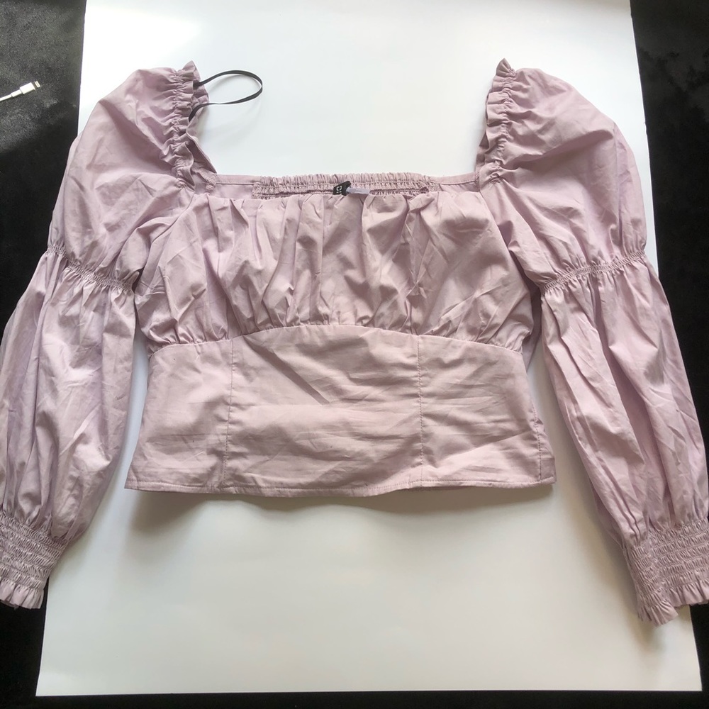 lavender puff sleeve crop top